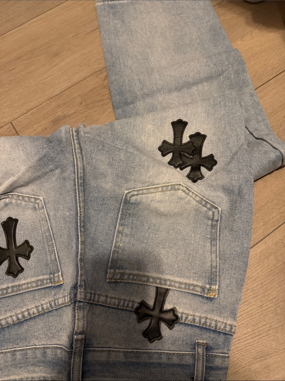 Light Blue Cross Patch High-Rise Women's Jeans - Picture 6 of 7